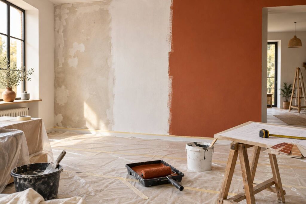 Illustration éditoriale du sujet : Prix au m² d'une peinture intérieure : ce qui fait varier