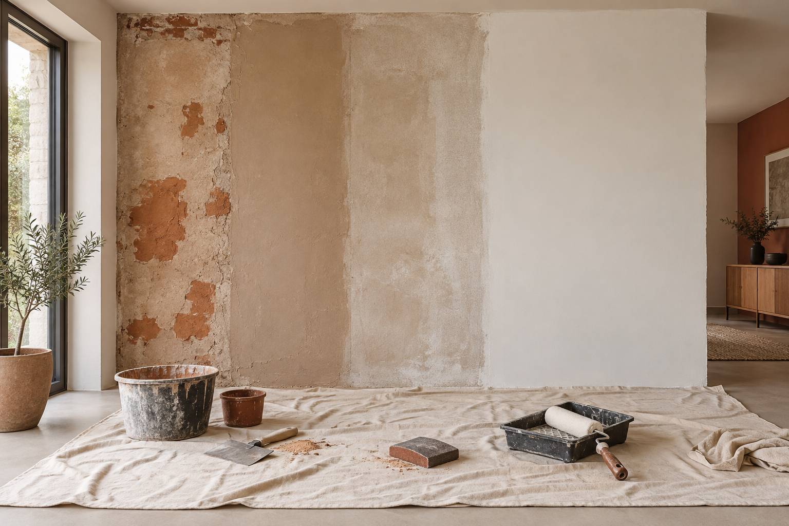 Illustration éditoriale du sujet : Rebouchage, ponçage, sous-couche : l'ordre qui tient