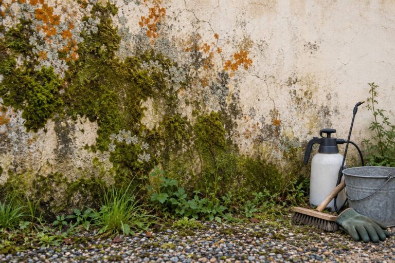 Mousses et lichens sur un mur : traiter avant de ravaler