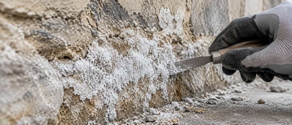 Illustration de détail sur le sujet : Salpêtre en bas de façade : ce qu’il révèle du bâti